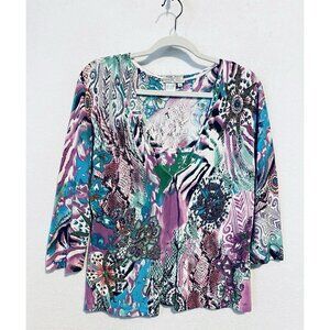 Alberto Makali Twin Sweater Set Womens Medium Animal Artsy Beaded Boho Y2K